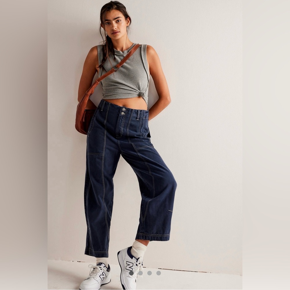 FREE PEOPLE Sawyer Carpenter Pants Jeans in Eclipse 6-10?